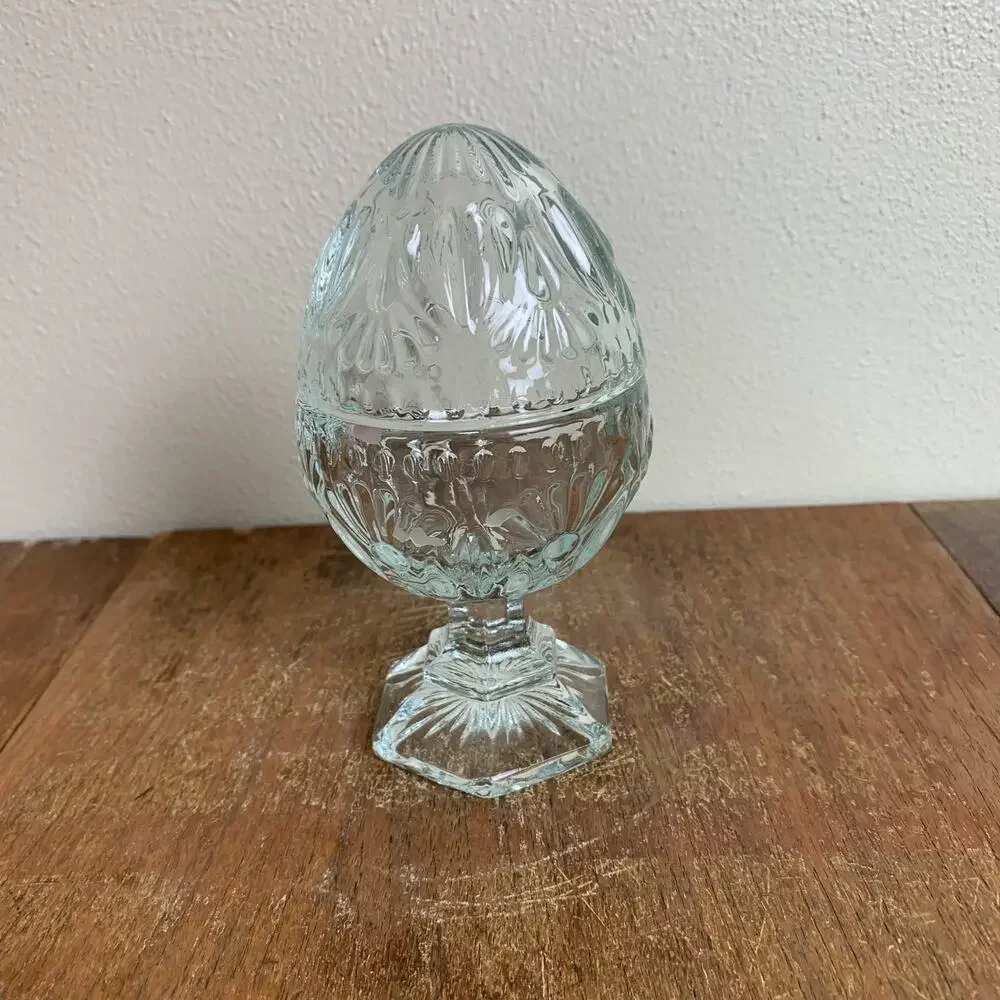 HOMCO Home‎ Interiors Crystal Clear Glass Egg Pedestal Stand Trinket Dish